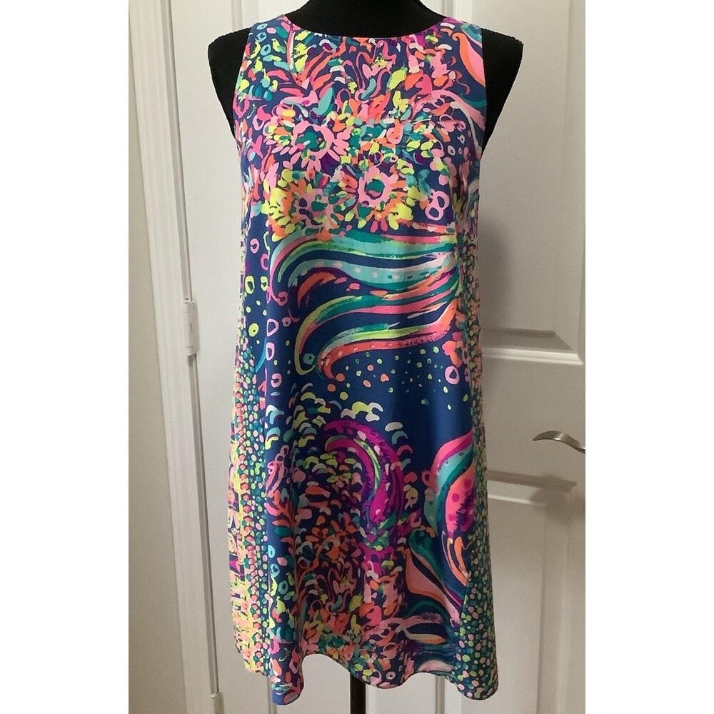 lilly pulitzer Silk Shift Dress XS Lined Sleeveless Pastel Print EUC
